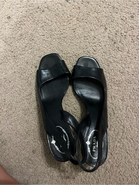 Prada Black Leather Slingback Heels